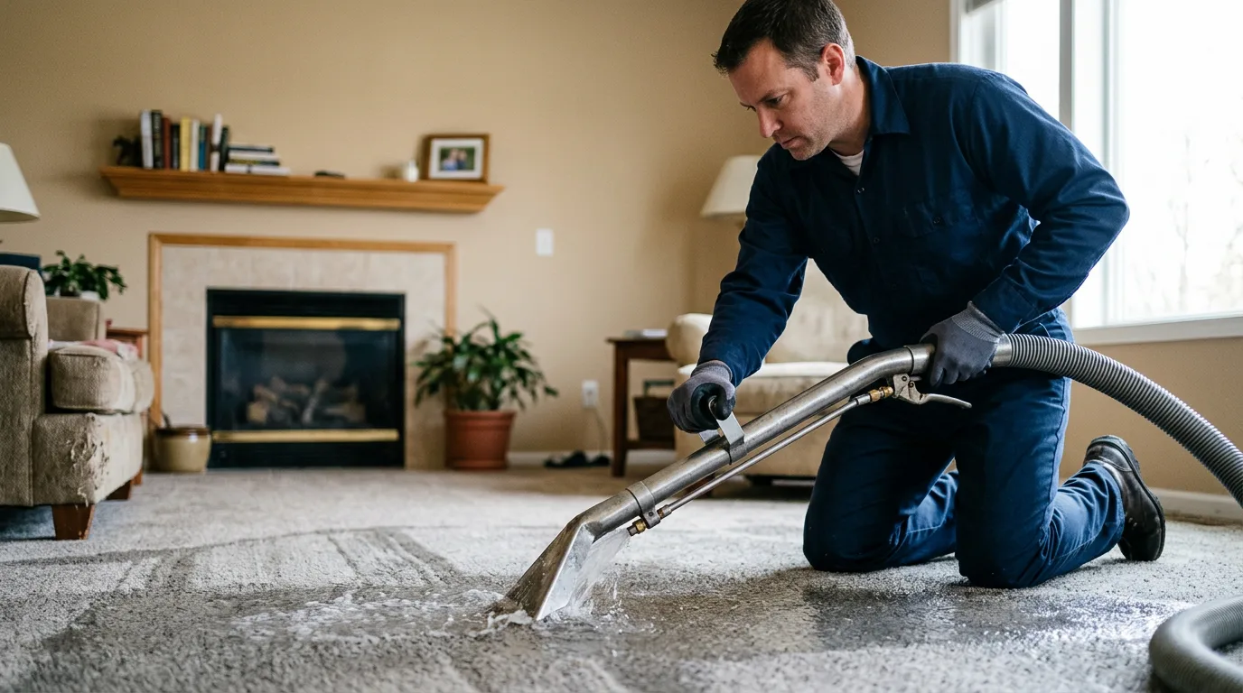 Water damage restoration technician working near Bryant, IA